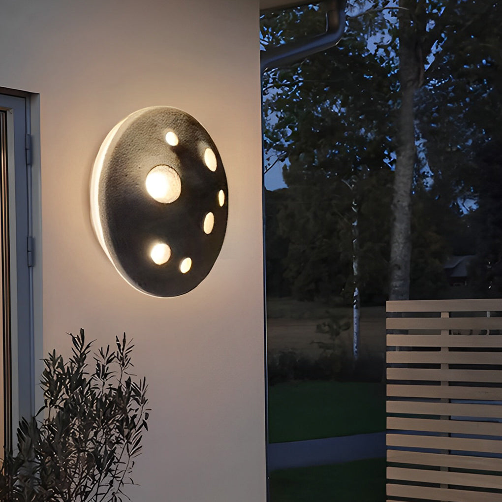 Round Creative Cement Lunar Crater Waterproof LED Outdoor Wall Lamp - Lamp Outdoor