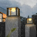 Square Crystal Glass Ball LED Waterproof Solar Lights Fence Post Lamp - Lamp Outdoor
