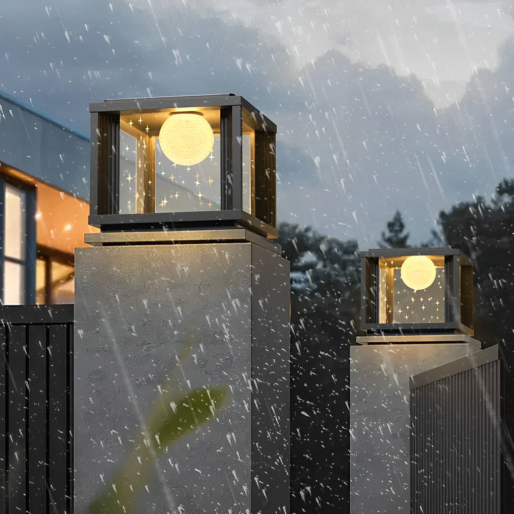 Square Crystal Glass Ball LED Waterproof Solar Lights Fence Post Lamp - Lamp Outdoor