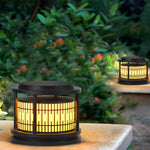 Round Retro Pattern Waterproof LED Black Modern Solar Fence Post Lights - Lamp Outdoor