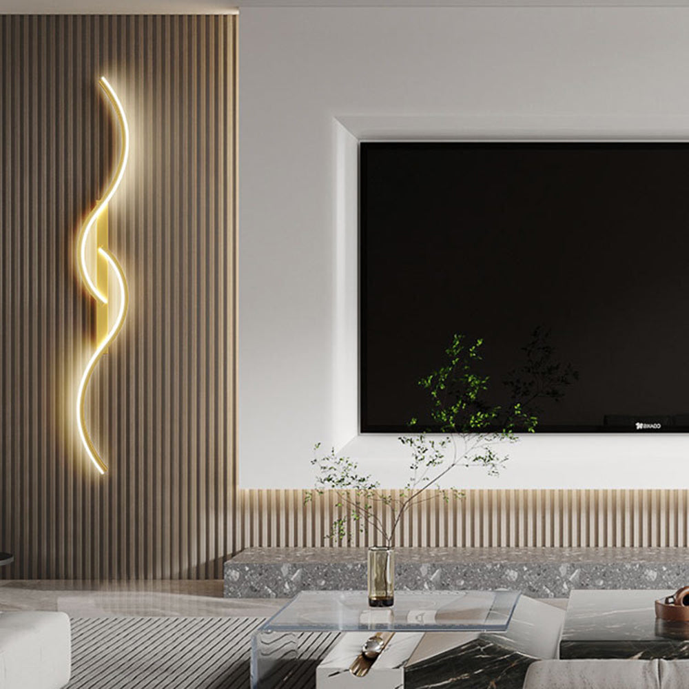 Lumor Modern Linear Wave Bedroom Wall Lamp, Black/Gold - Lamp Outdoor