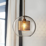 Hessa Contemporary Golden Pendant Light, Glass, Globe/Cylindric - Lamp Outdoor