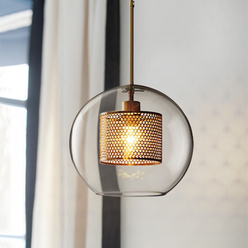 Hessa Contemporary Golden Pendant Light, Glass, Globe/Cylindric - Lamp Outdoor