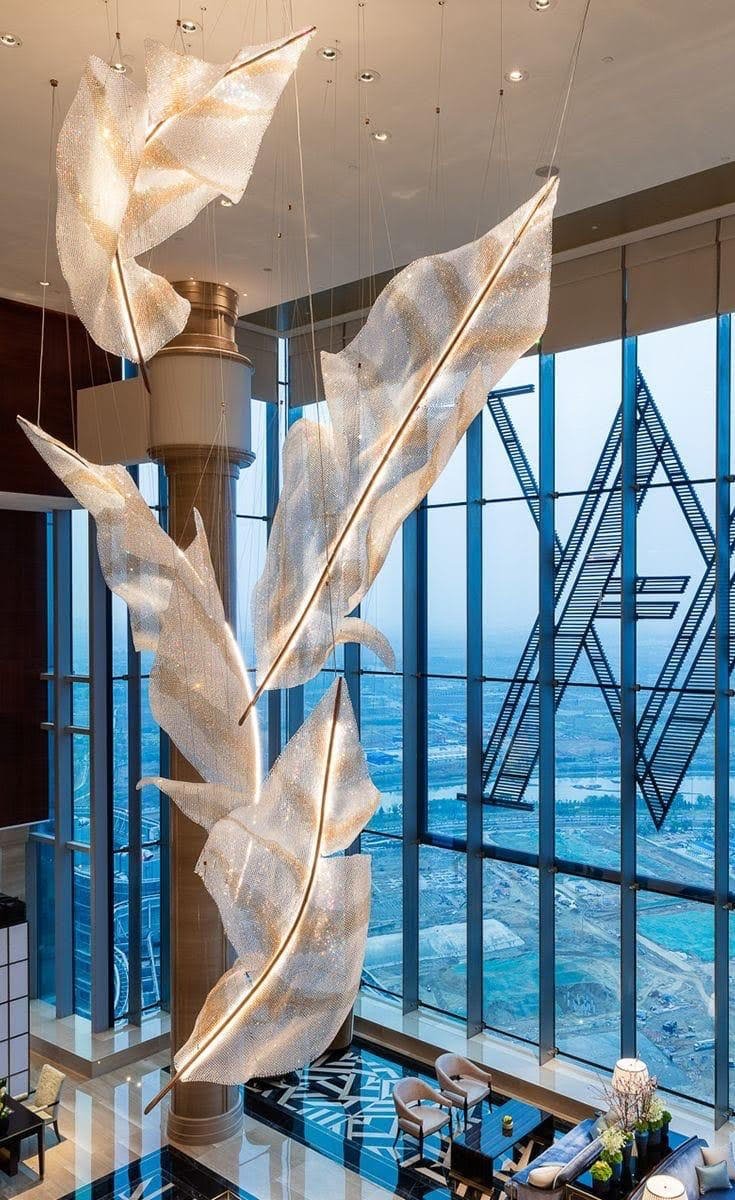 Zeshaen Individual Creativity Falling Leaves Glass Chandelier - Lamp Outdoor