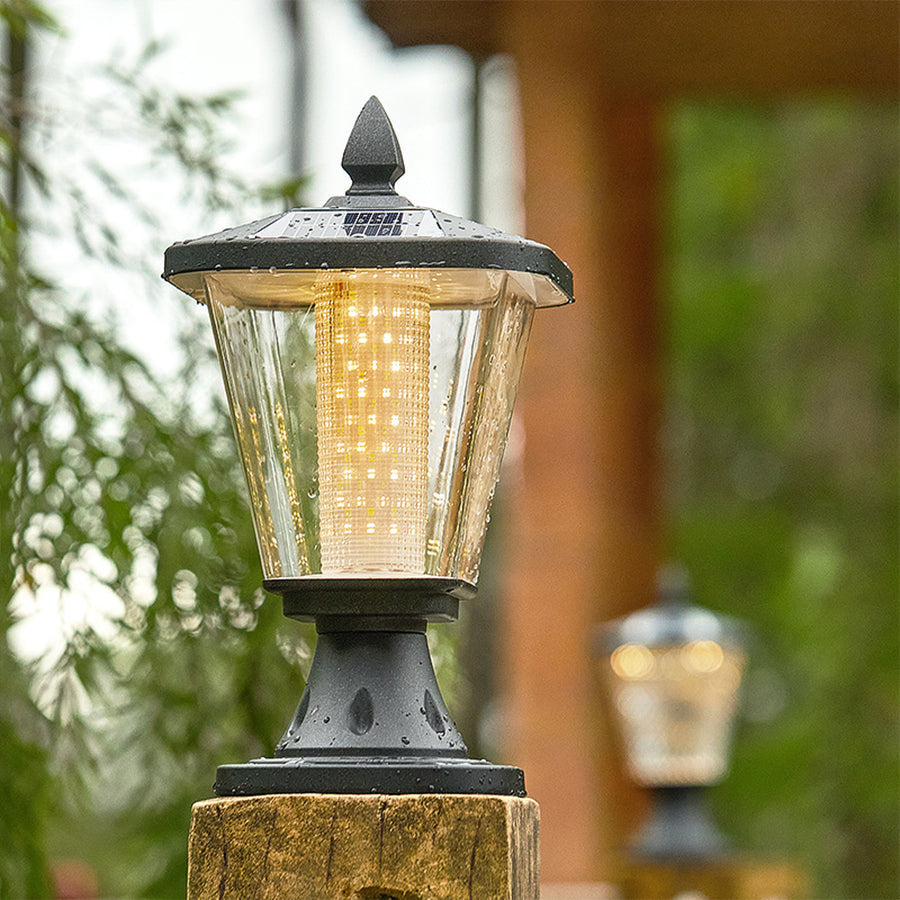 LED Solar Power Pillar Lights Waterproof Pyramid - Lamp Outdoor