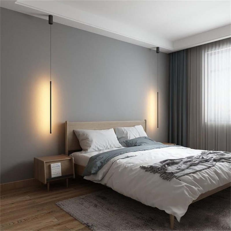 Erix Minimalist Linear Pendant Light Bedside, Black - Lamp Outdoor