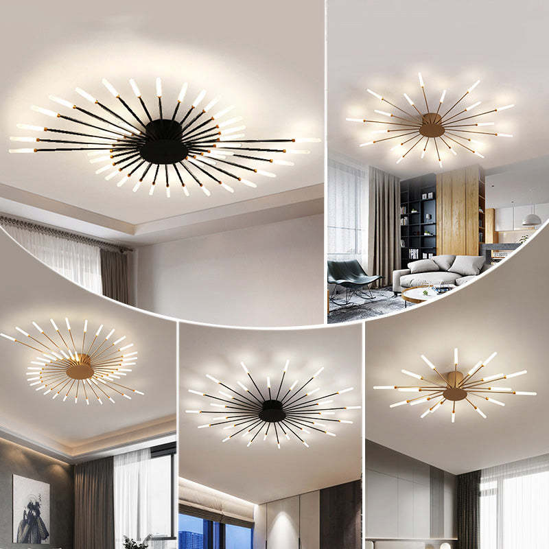 Wesley Flush-Mount Ceiling Light Fireworks, Black/Gold - Lamp Outdoor