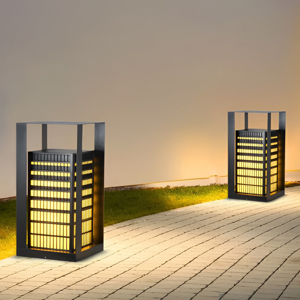Black Industrial LED Outdoor Pathway Lantern - Building-Inspired Cuboid Design - Lamp Outdoor