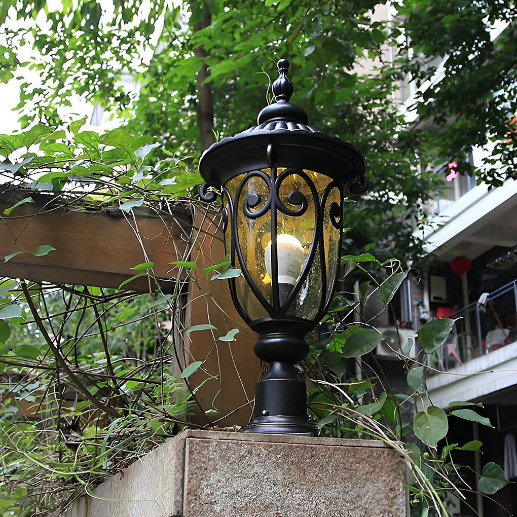 Round Bubble Glass Waterproof Black European Style Outdoor Pillar Lamp - Lamp Outdoor