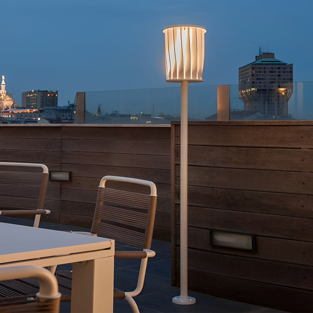 Stainless Steel Outdoor Floor Lamp with Rotating Design and Vertical Slats - Lamp Outdoor