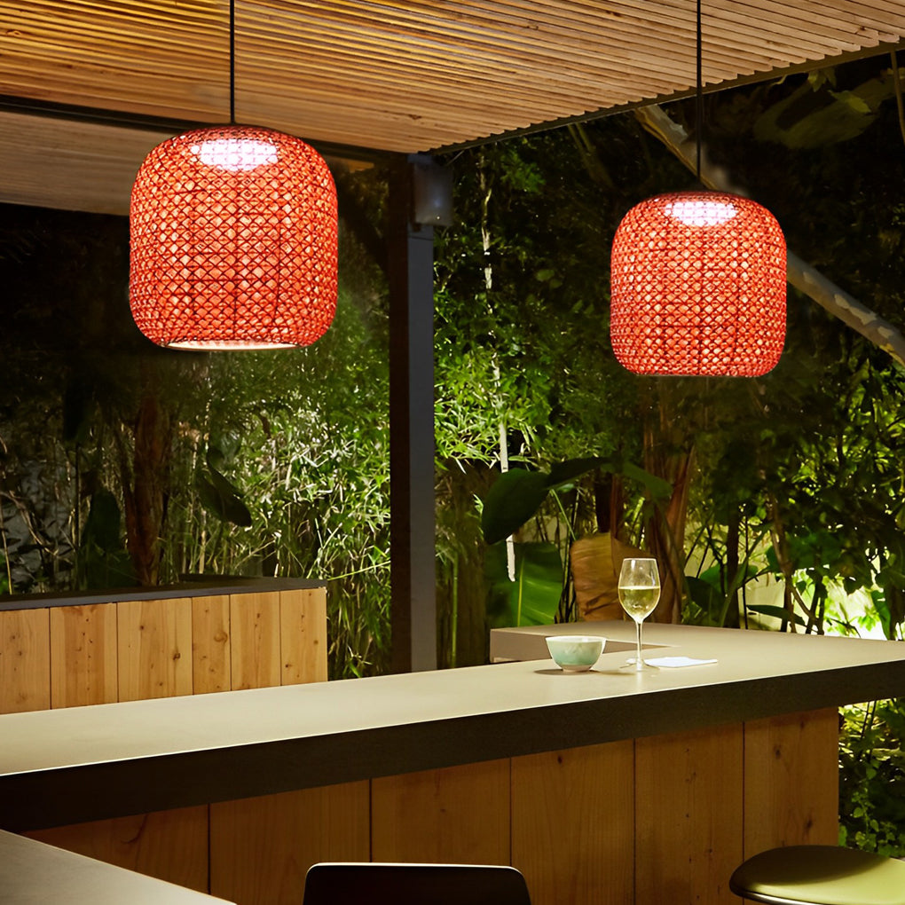 Waterproof Classic Rattan Lanterns LED Red Modern Outdoor Chandelier - Lamp Outdoor