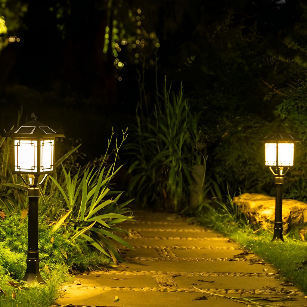 Ancient House Style Solar LED Post Light with 3-Step Dimming Durable Outdoor Lamp - Lamp Outdoor