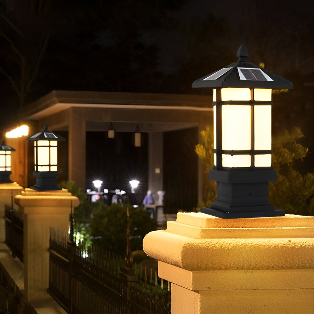 Waterproof Dimming with Remote Black Vintage Solar Fence Post Lights - Lamp Outdoor