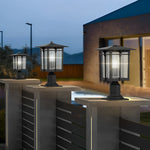 Striped Glass Shade LED Waterproof Black Modern Outdoor Post Lights - Lamp Outdoor
