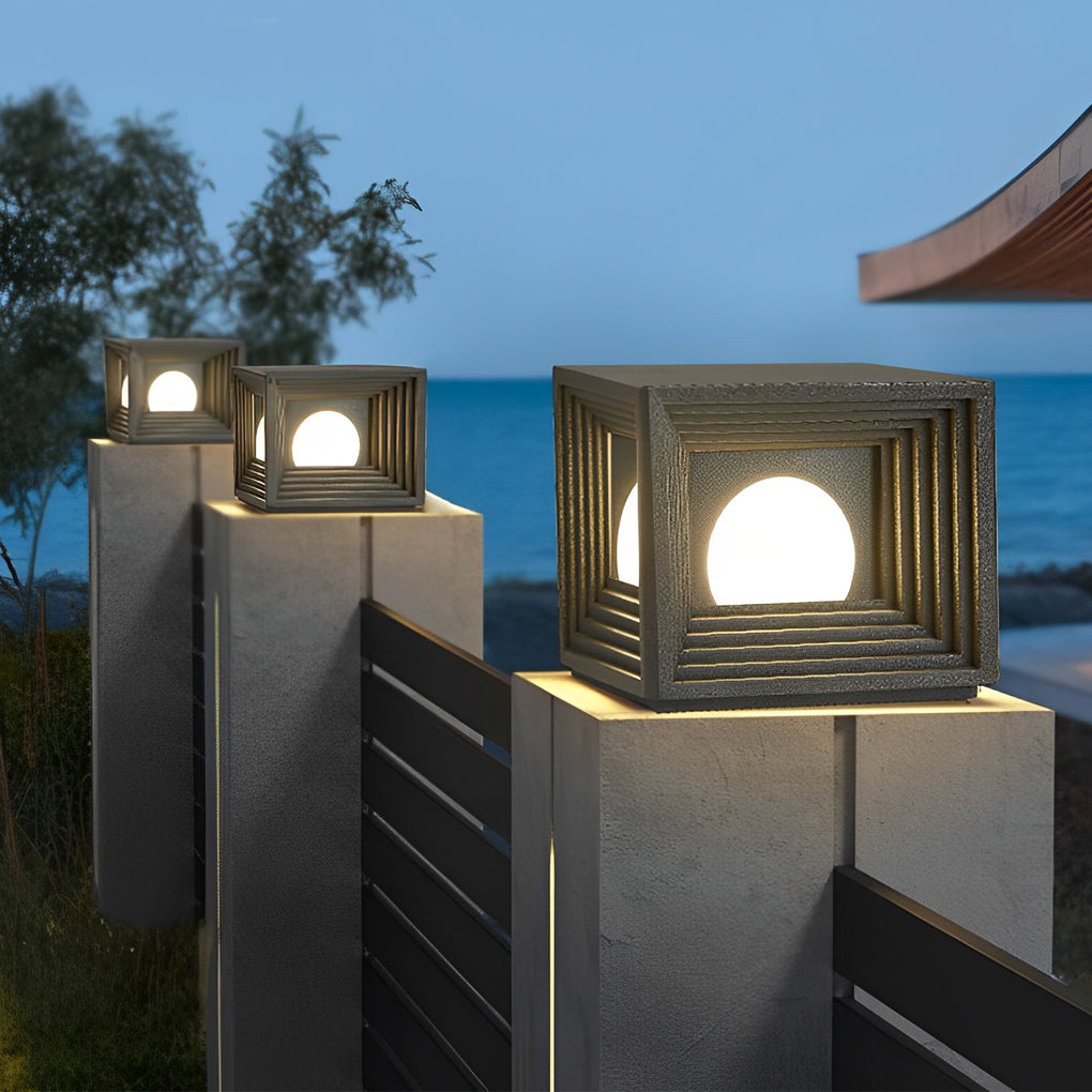 Waterproof Square Creative LED Black Modern Solar Fence Post Lights - Lamp Outdoor