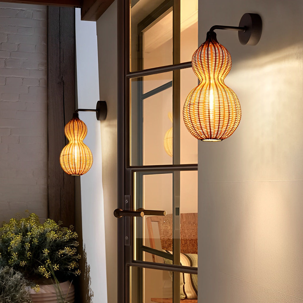 Woven Rattan Gourd Hanging Lamp Outdoor Pendant Light for Patio - Lamp Outdoor
