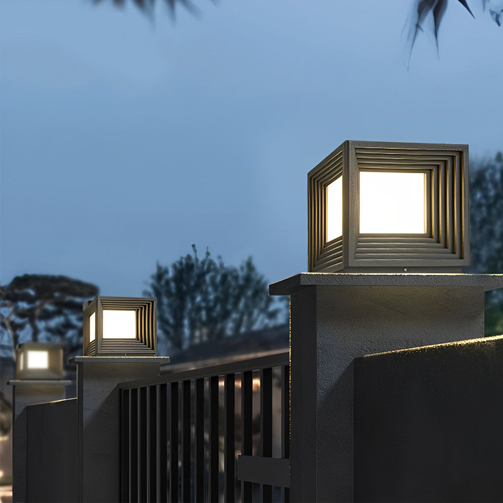 Square Creative Waterproof LED Black Modern Solar Post Caps Lights - Lamp Outdoor