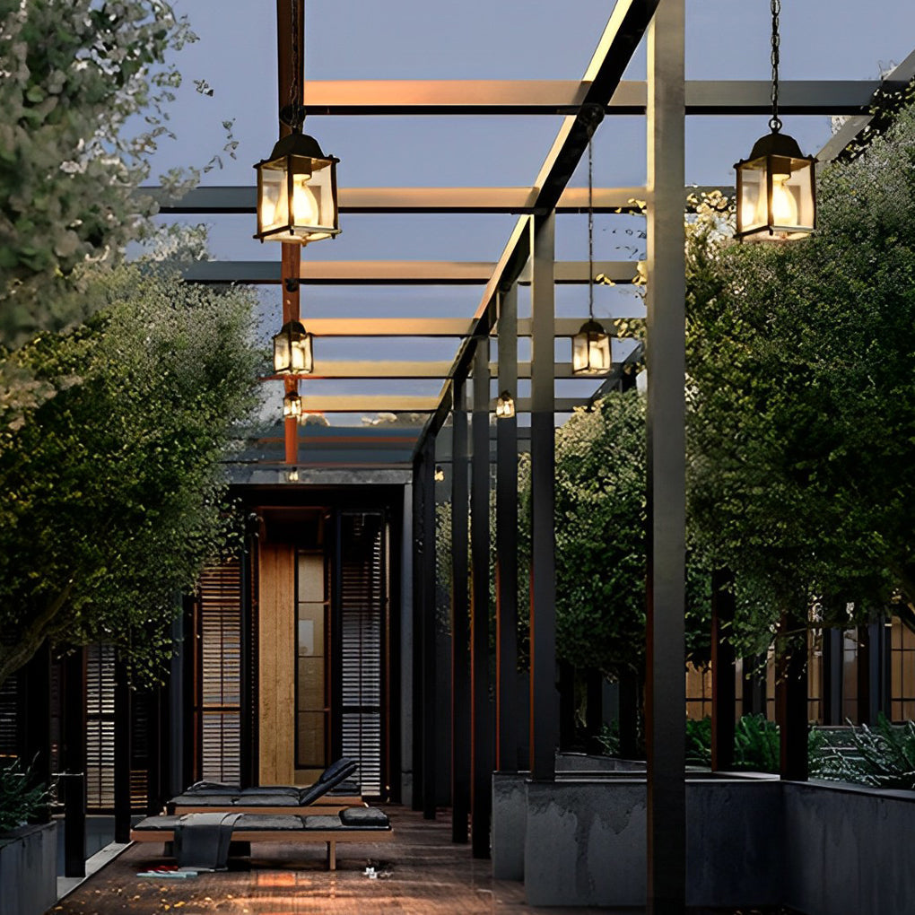 Small Square Waterproof Glass Black Modern Outdoor Pendant Lights - Lamp Outdoor