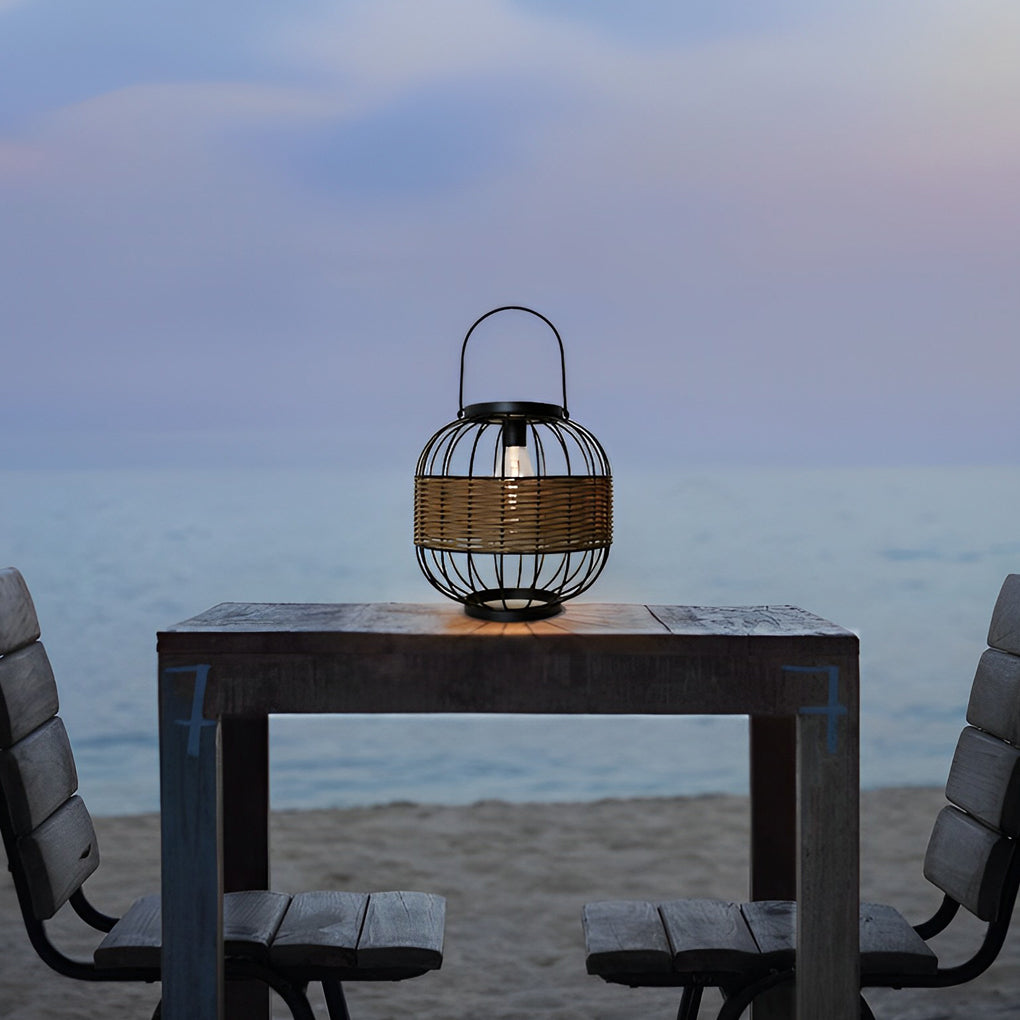 Rattan Decor Cage Shape Waterproof Intelligent Outdoor Solar Lanterns - Lamp Outdoor