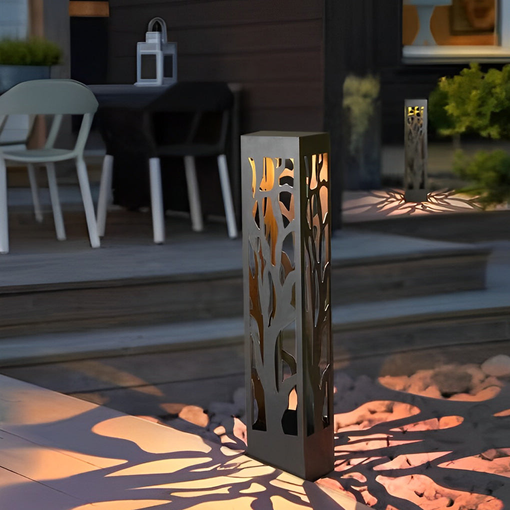 Solar-Powered Modern Outdoor Lawn Lights with Creative Hollow-Out Branch Pattern - Lamp Outdoor