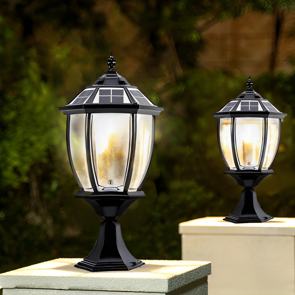 Led Waterproof Black Vintage Outdoor Solar Fence Post Lights with Remote - Lamp Outdoor