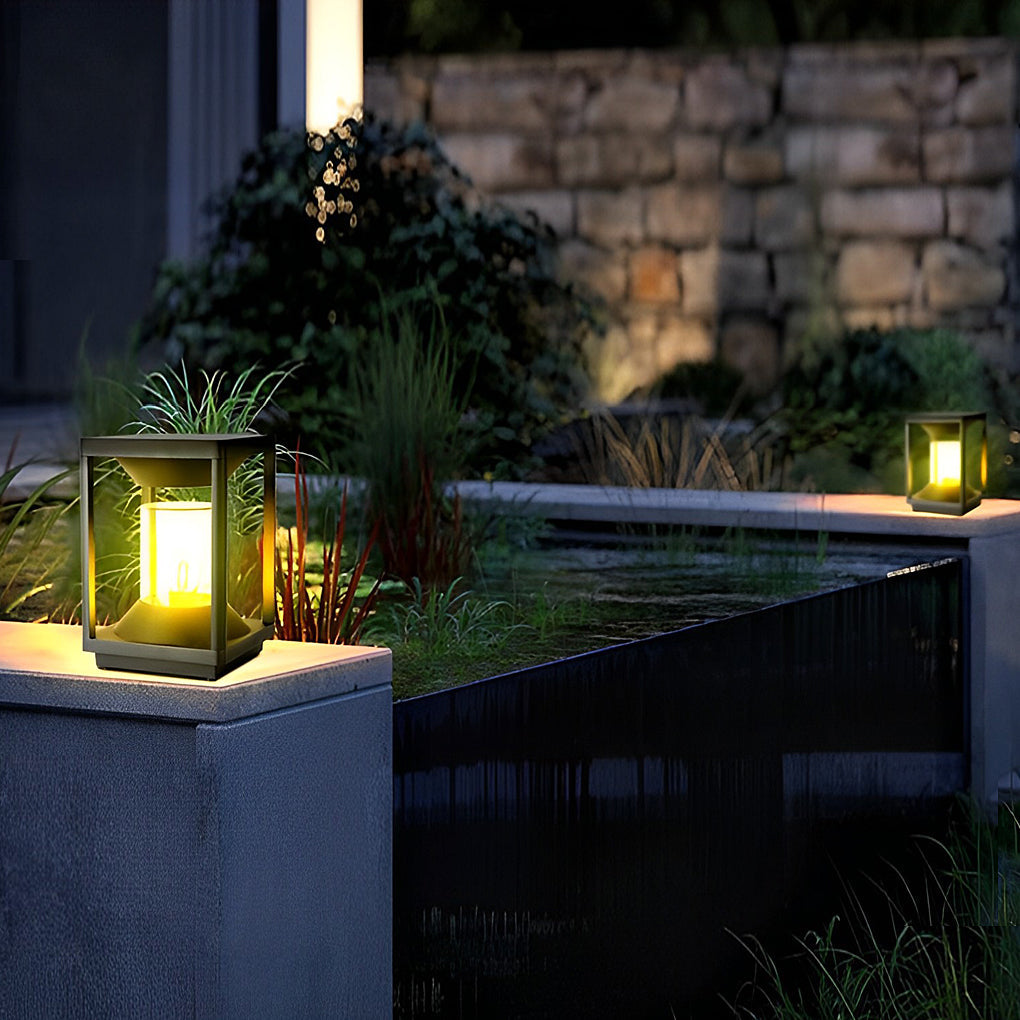 Square Minimalist Waterproof LED Black Modern Solar Fence Post Lights - Lamp Outdoor
