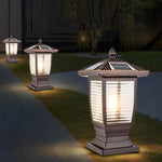 Retro Waterproof Glass Aluminum Brown Modern Solar Fence Post Lights - Lamp Outdoor
