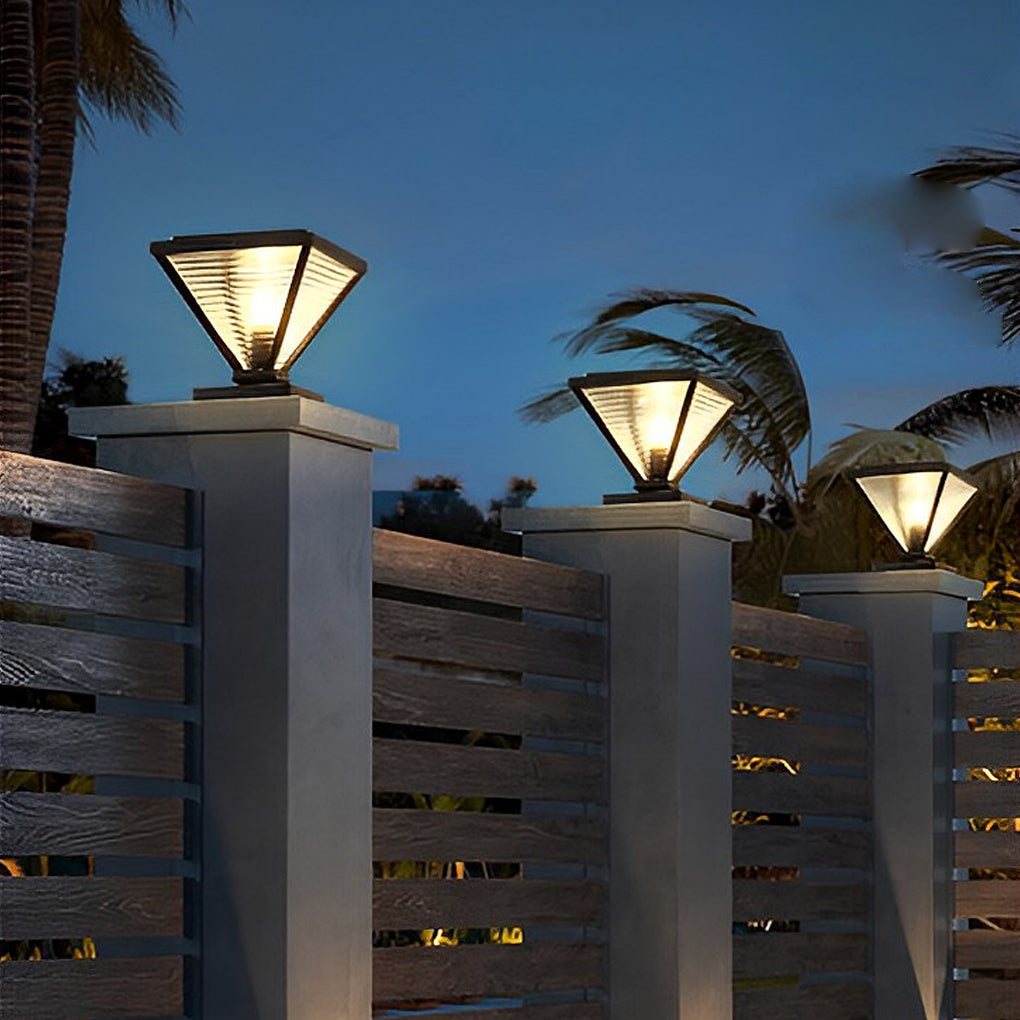 Simple Geometric Shape Waterproof Black Modern Solar Fence Post Lights - Lamp Outdoor