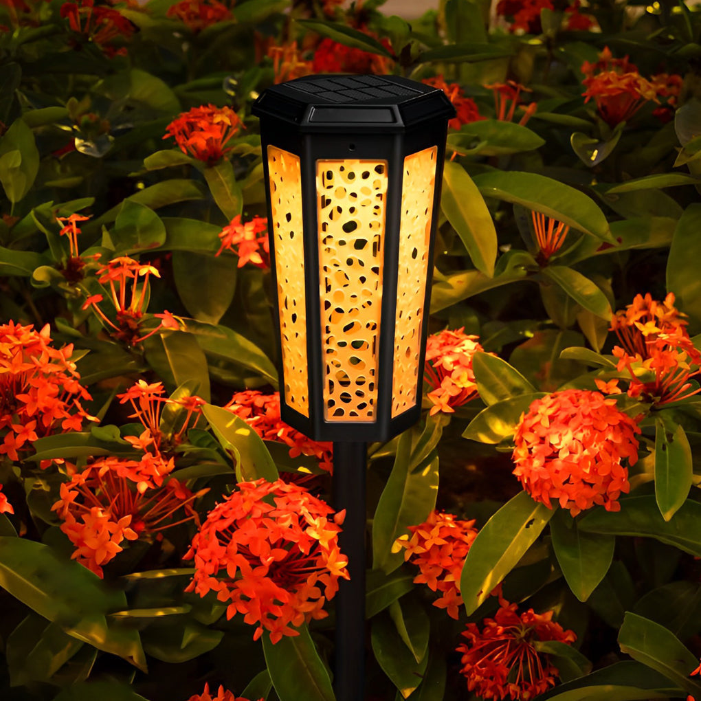 RGB Hexagon Hollow Outdoor Solar Stake Light Waterproof Landscape Lighting - Lamp Outdoor