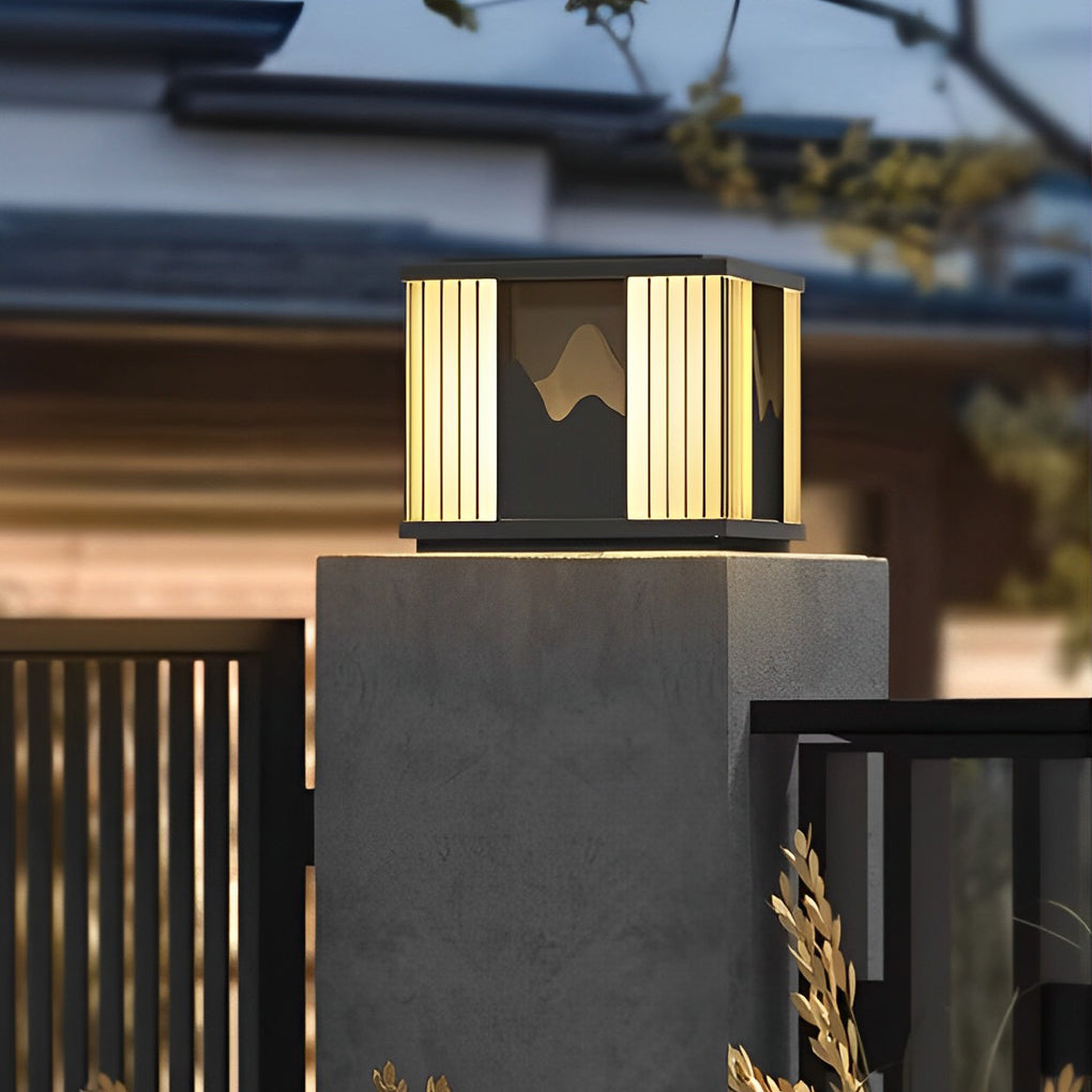 Waterproof LED Mountain Scenery Black Modern Solar Post Caps Lights - Lamp Outdoor