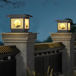 Square Retro Mountain Scenery LED Waterproof Solar Post Caps Lights - Lamp Outdoor