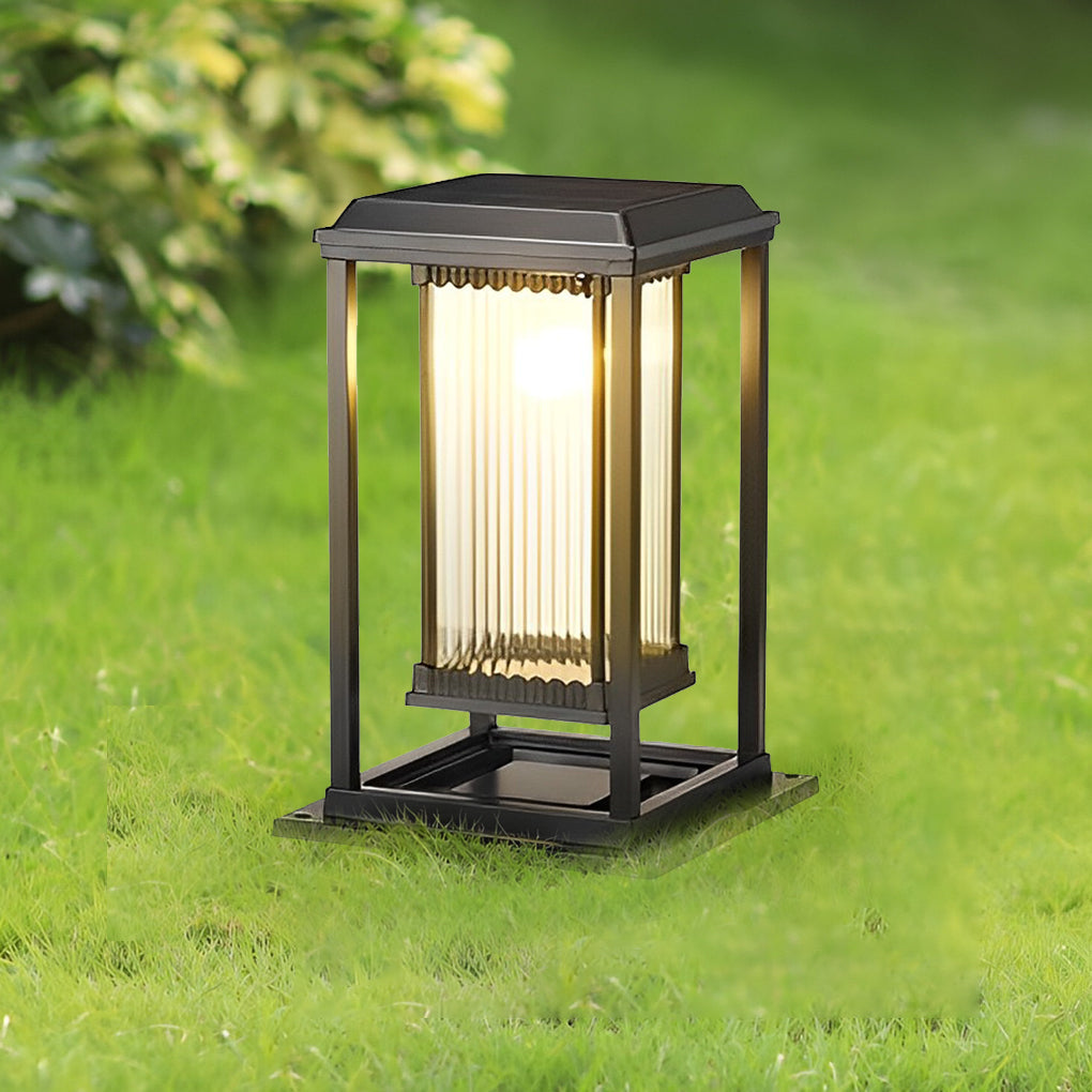 Intelligent Lighting Square Black Solar Lawn Lights with Ribbed Glass Pathway Lights - Lamp Outdoor
