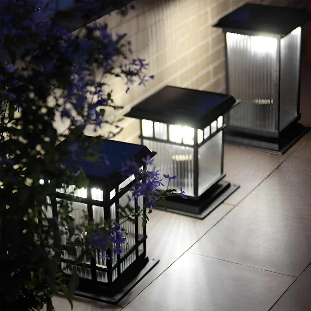 Retro Glass LED Waterproof Matte Black Modern Solar Fence Post Lights - Lamp Outdoor
