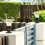 Round Dimmable LED Waterproof Black Modern Solar Fence Post Lights Pillar Lamp - Lamp Outdoor