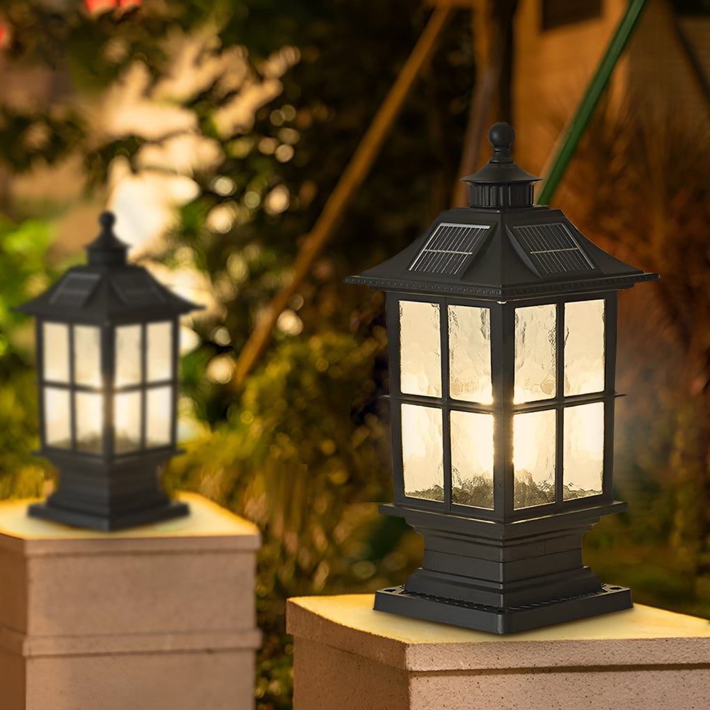 Waterproof Dimming LED Black Modern Solar Post Caps Light with Remote Control - Lamp Outdoor