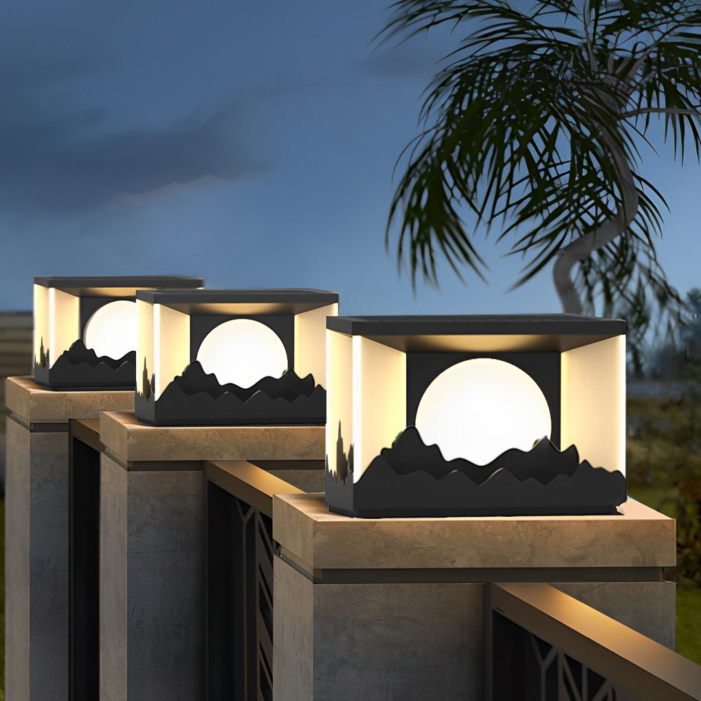 Mountain Scenery Design Waterproof LED Modern Solar Fence Post Lights - Lamp Outdoor