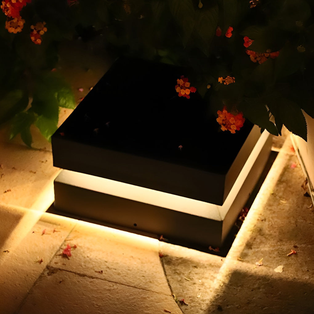 Square LED 16w Waterproof Black Modern Solar Post Caps Lights Pillar Light - Lamp Outdoor