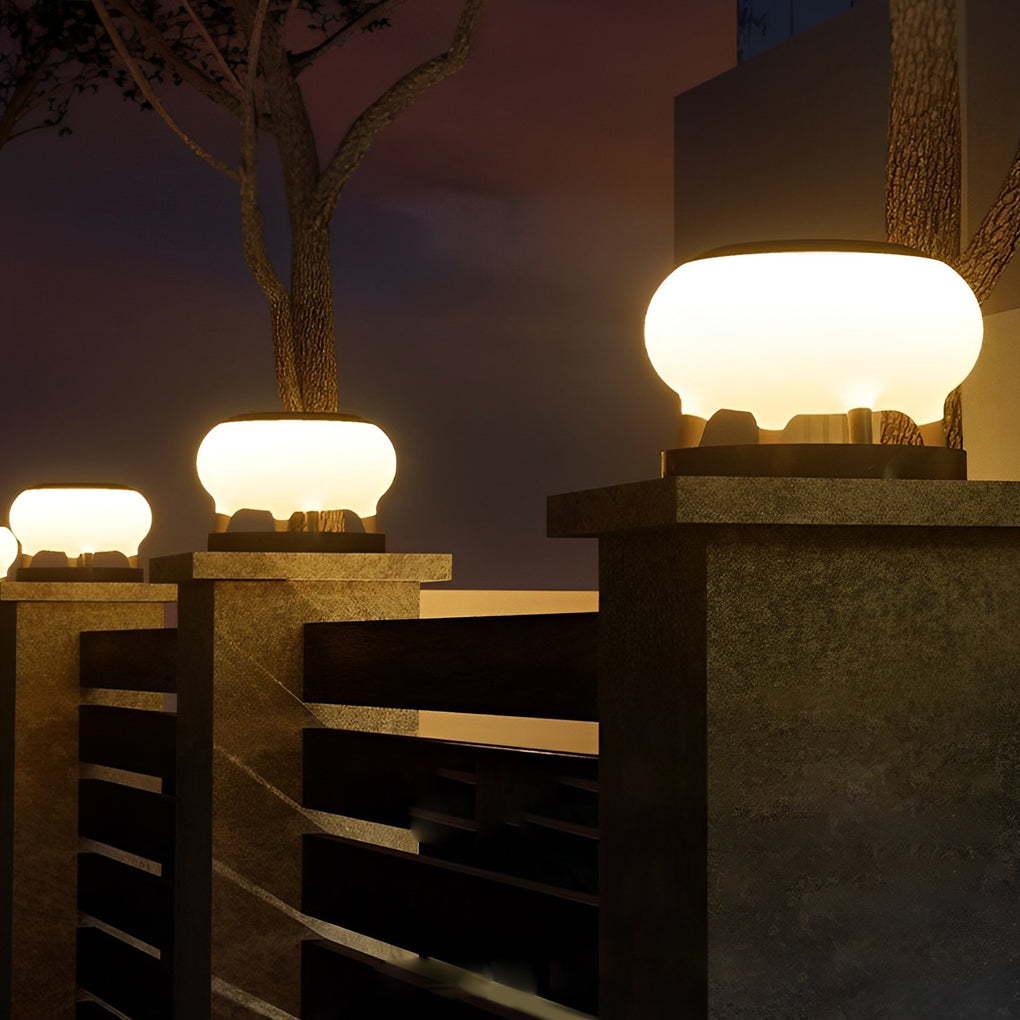 Round Drum Waterproof IP65 LED Black Modern Solar Fence Post Lights - Lamp Outdoor