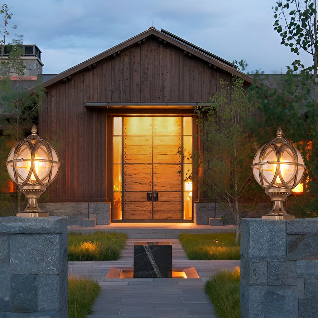 Round Glass E27 Waterproof European Style Outdoor Post Caps Lights - Lamp Outdoor
