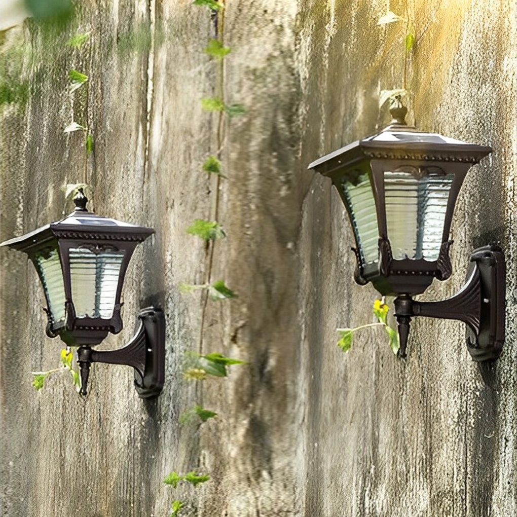 Vintage Striped Glass LED Waterproof Black Retro Solar Wall Lights - Lamp Outdoor
