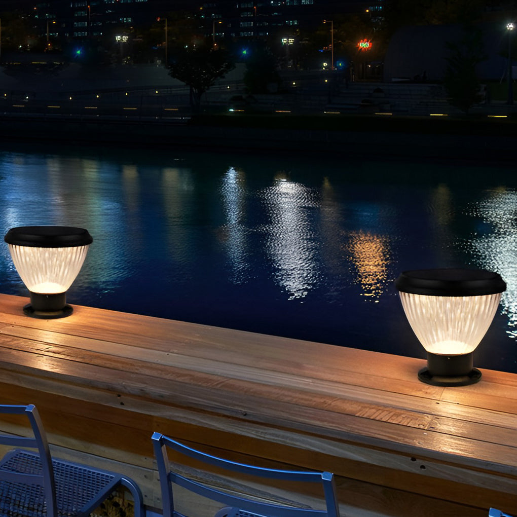 Round LED Fast Charging Black Modern Solar Post Caps Lights Pillar Light - Lamp Outdoor