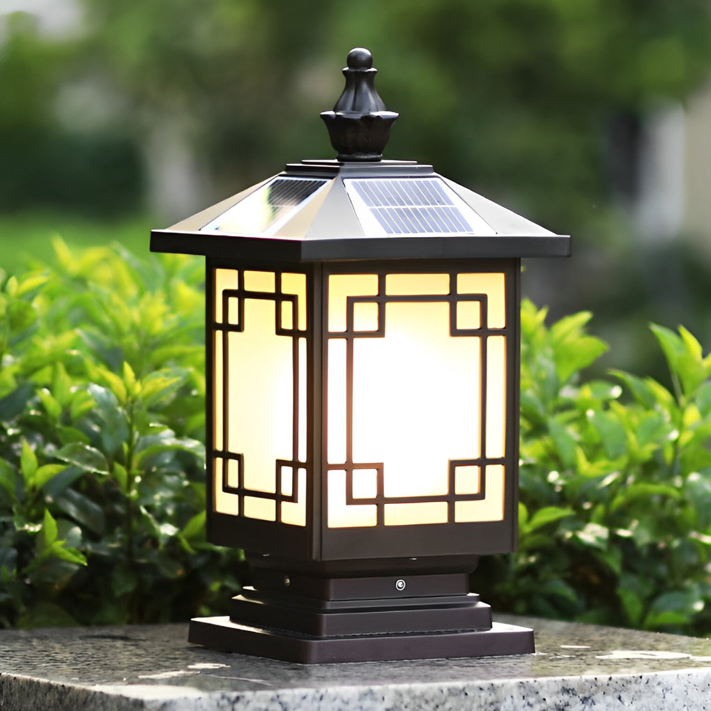 Retro Grilles Waterproof LED Intelligent Brown Solar Fence Post Lights - Lamp Outdoor