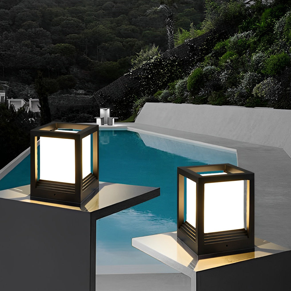 Minimalist Square Waterproof LED Black Modern Solar Fence Post Lights - Lamp Outdoor