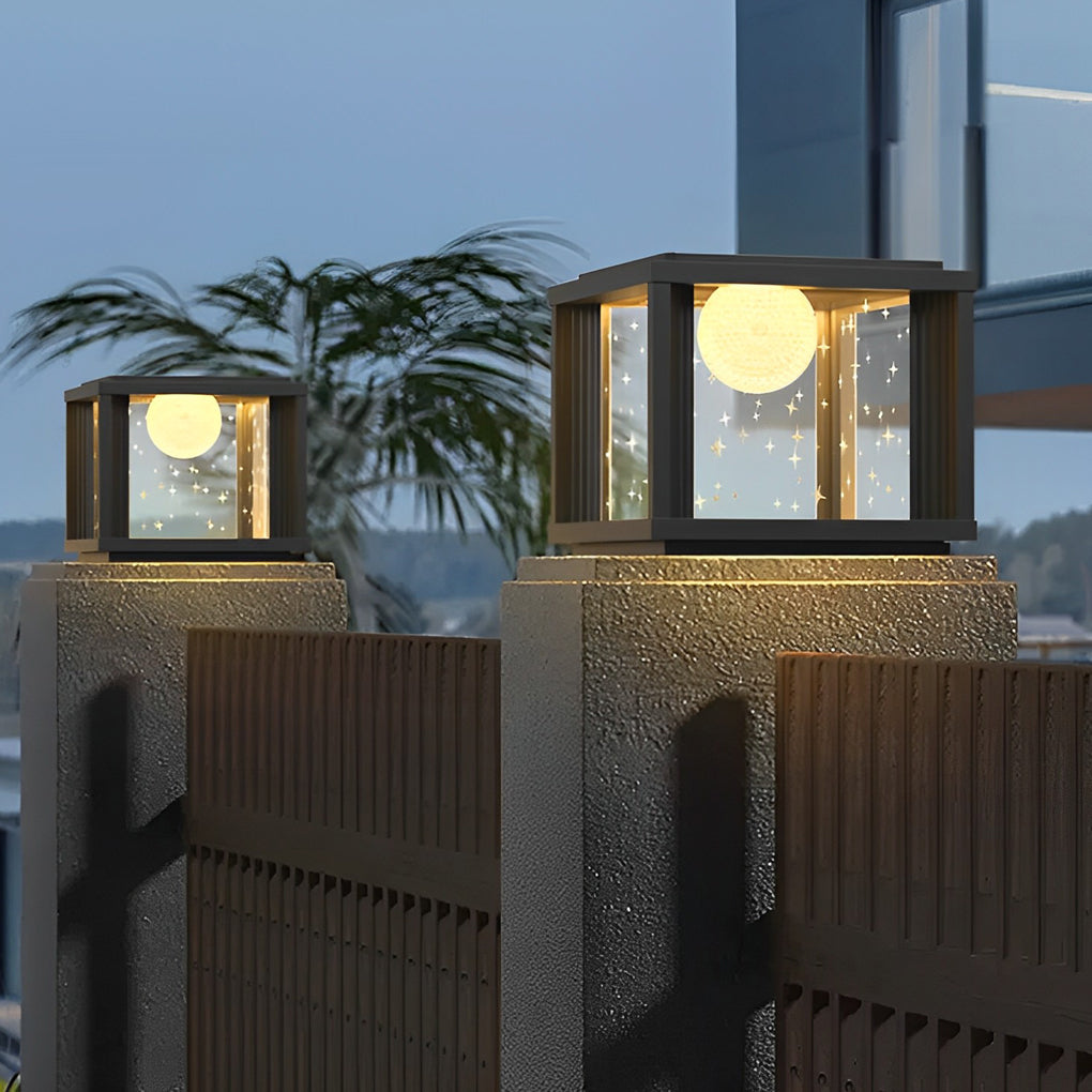 Square Crystal Glass Ball LED Waterproof Solar Lights Fence Post Lamp - Lamp Outdoor
