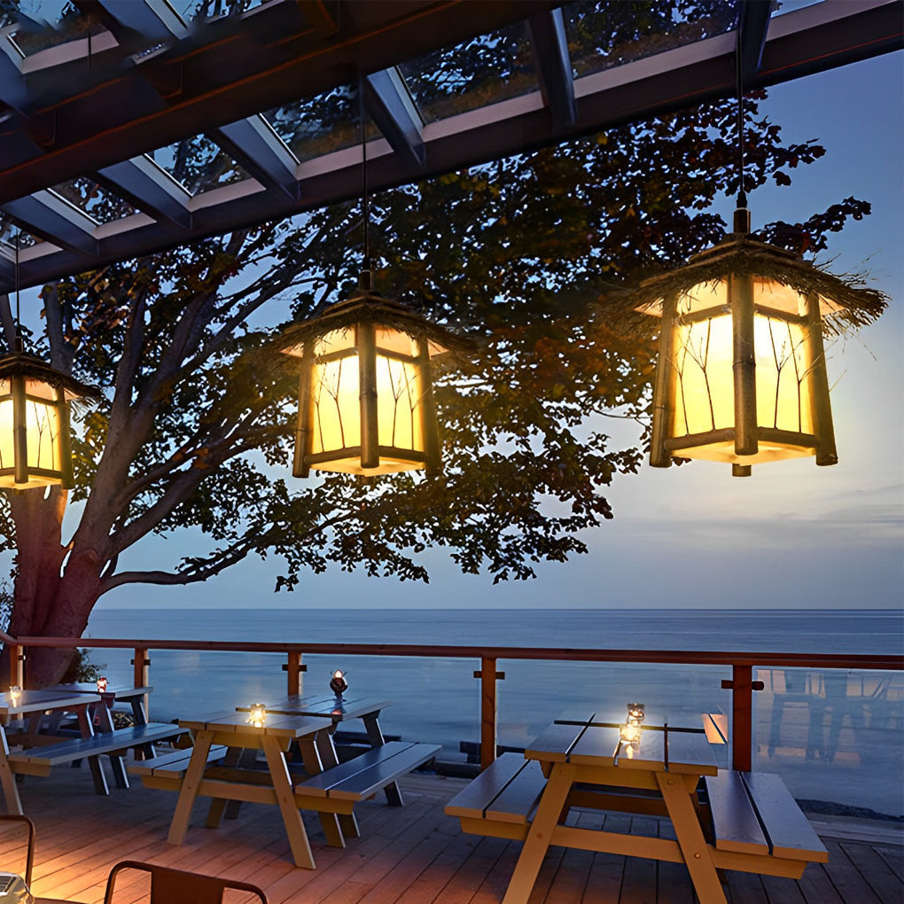 Branch Pattern Bamboo Style Lantern Versatile Outdoor Hanging and Post Light - Lamp Outdoor