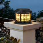 Round Retro Pattern Waterproof LED Black Modern Solar Fence Post Lights - Lamp Outdoor