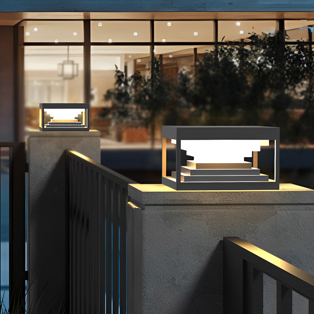 Square Steps Creative Waterproof LED Black Modern Solar Post Caps Lights - Lamp Outdoor