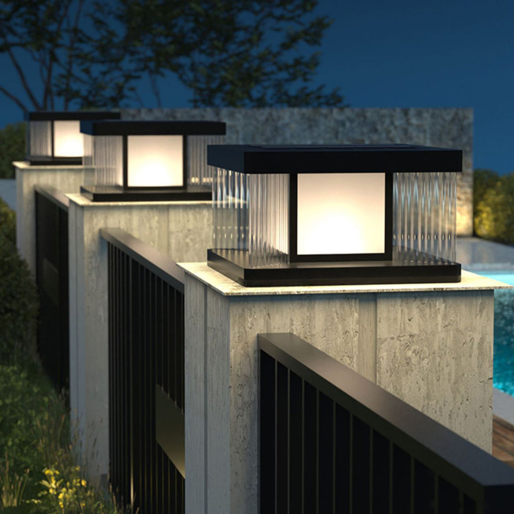 Waterproof IP65 LED Glass Acrylic Black Modern Solar Fence Post Lights - Lamp Outdoor