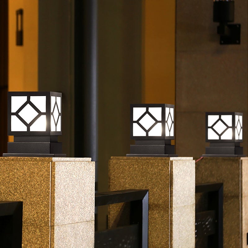 Square Stainless Steel LED Waterproof Black Modern Outdoor Light Post Lamp - Lamp Outdoor