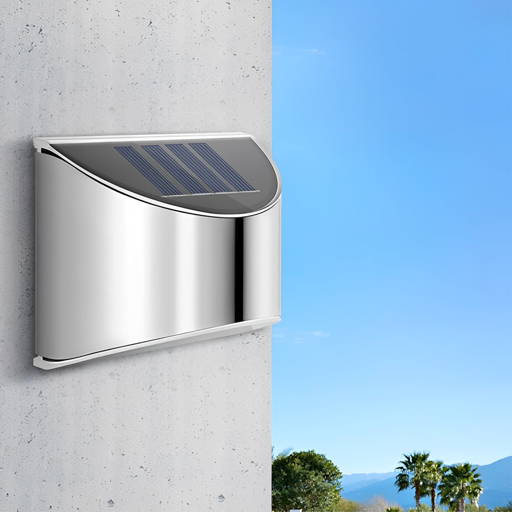 Stainless Steel Minimalist Waterproof Silver Modern Solar Wall Lamp - Lamp Outdoor